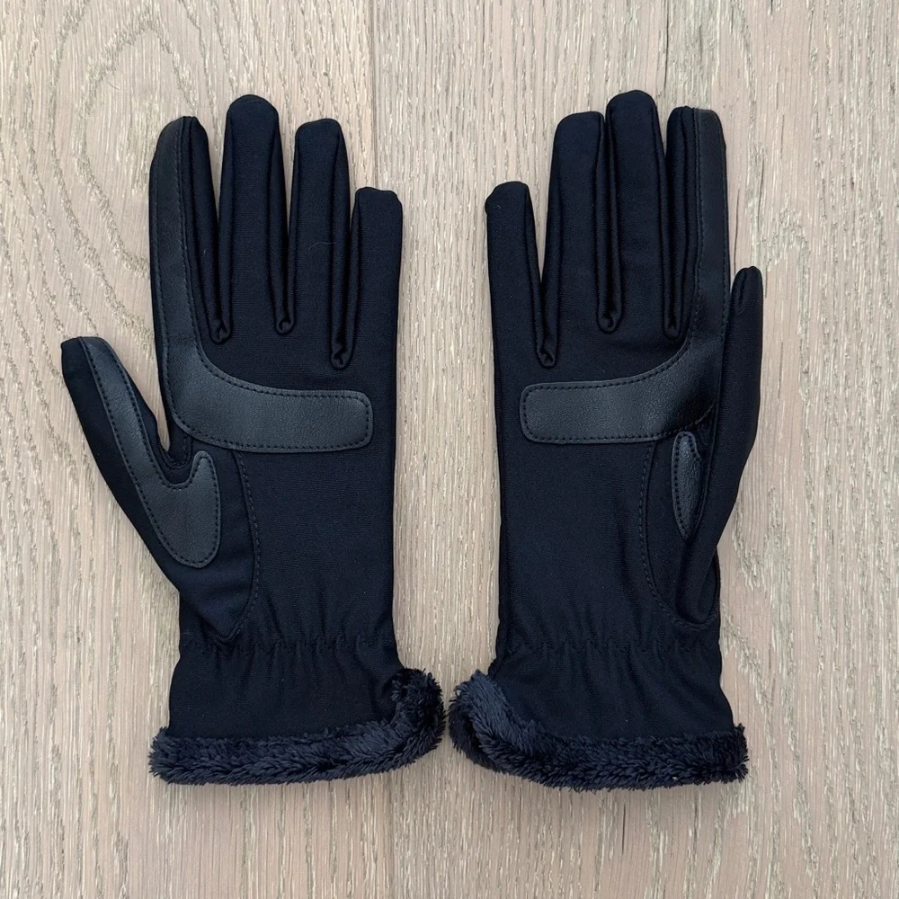 Isotoner Women’s Black Faux Fur Trim Gloves - Picture 3 of 8